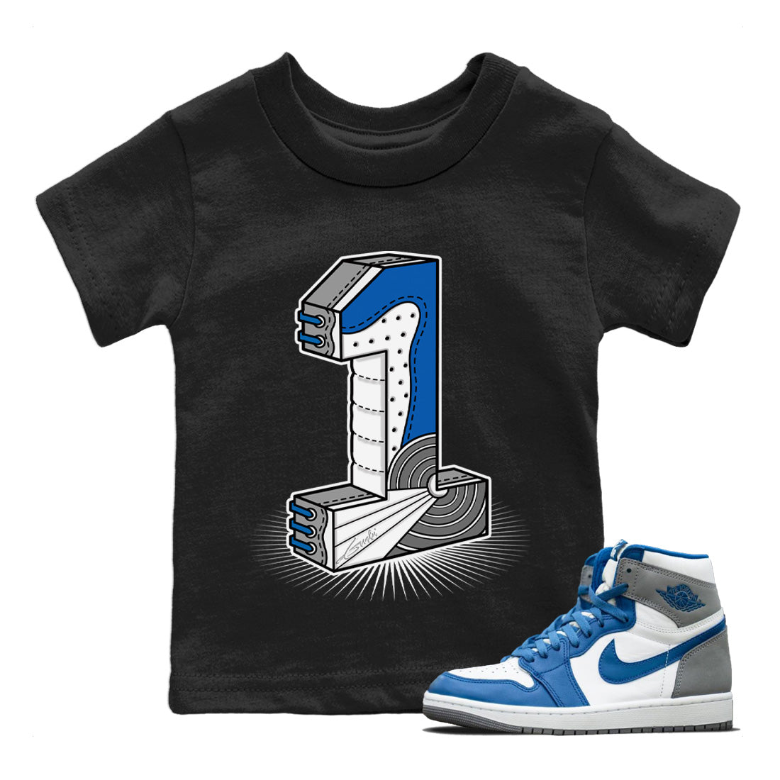 Number Statue Kids Tops - Air Jordan 1 True Blue