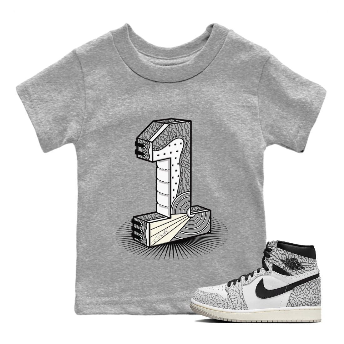 Number Statue Kids Tops - Air Jordan 1 White Cement