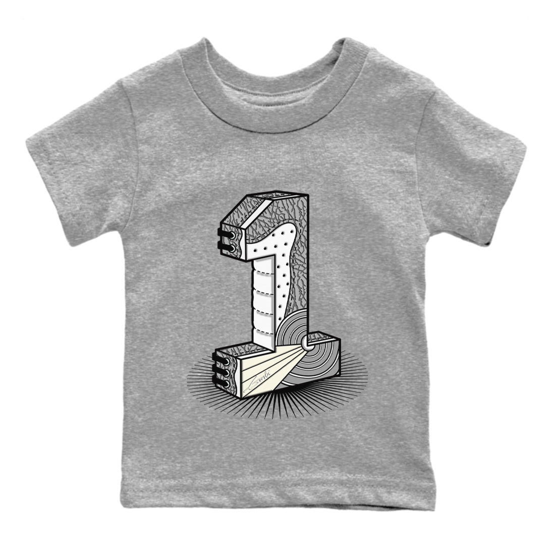 Number Statue Kids Tops - Air Jordan 1 White Cement