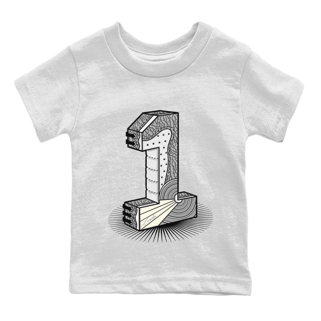 Number Statue Kids Tops - Air Jordan 1 White Cement