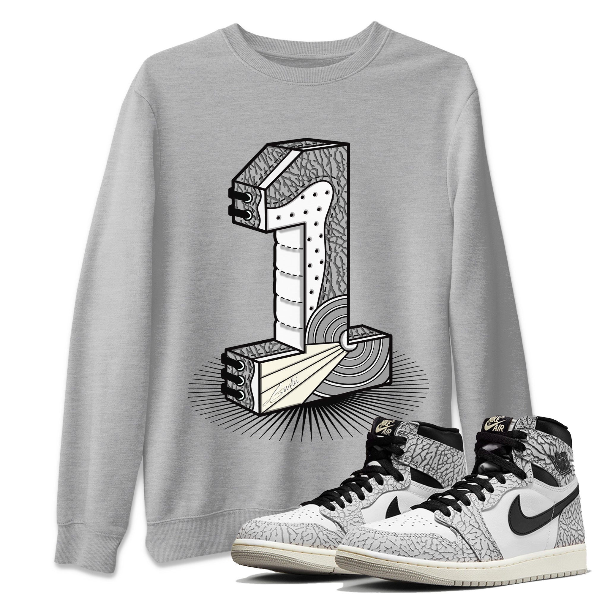 Number Statue Unisex Tops - Air Jordan 1 White Cement