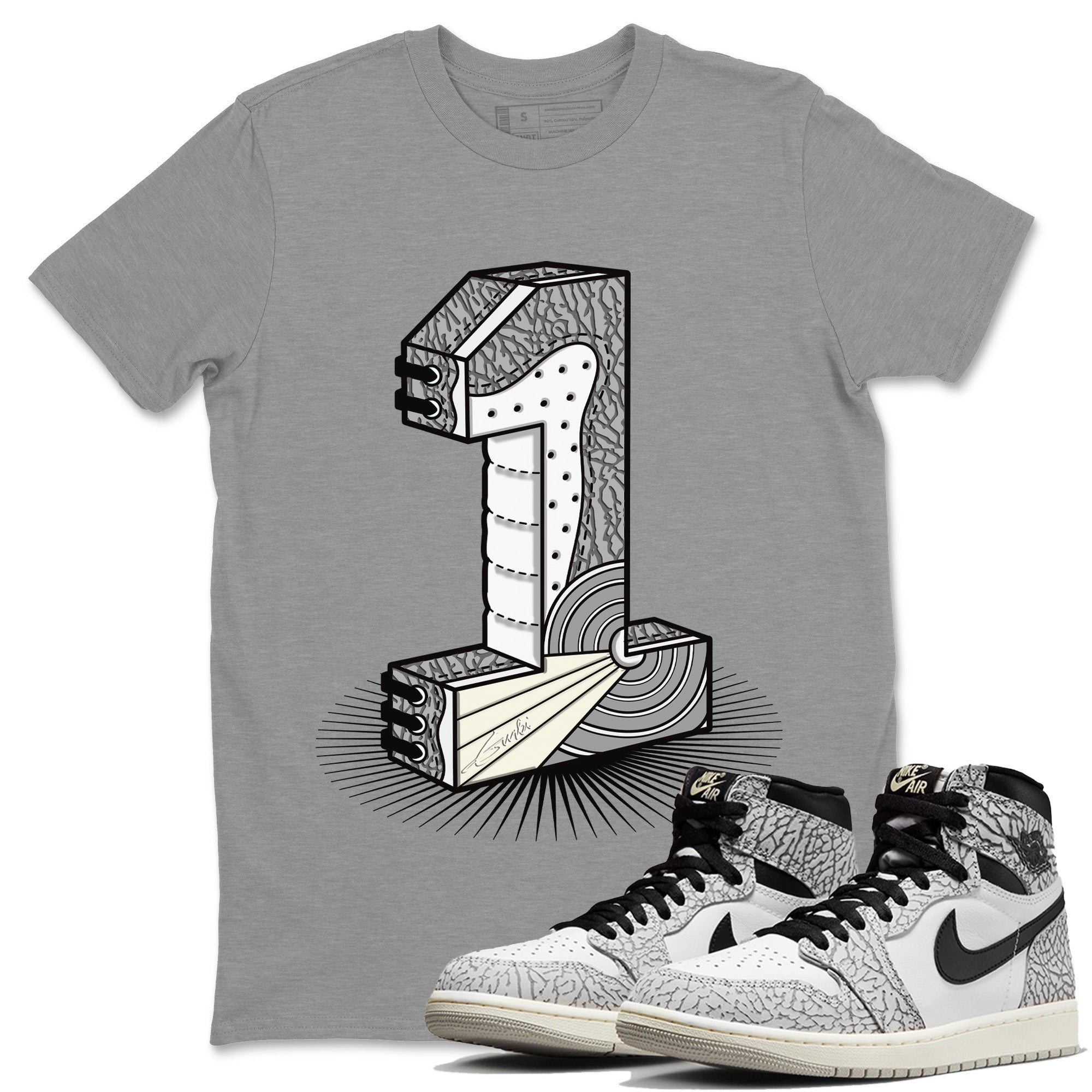 Number Statue Unisex Tops - Air Jordan 1 White Cement