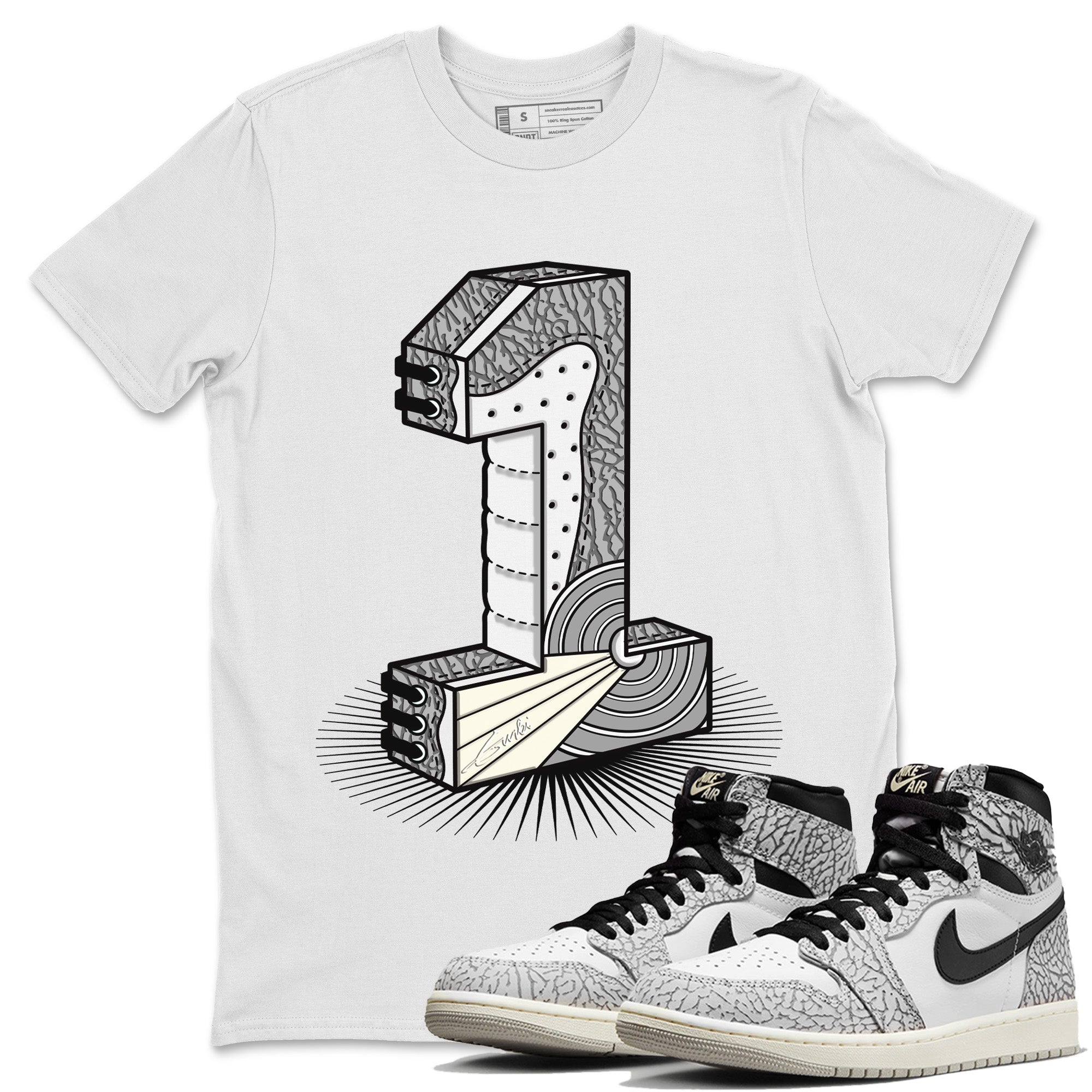 Number Statue Unisex Tops - Air Jordan 1 White Cement