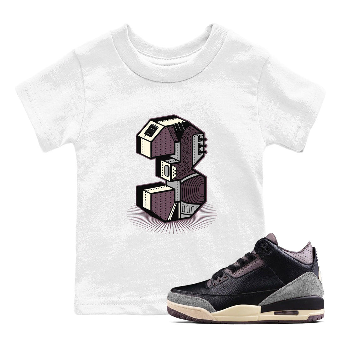 Number Statue snkmatch Tees Kids - Air Jordan 3 A Ma Maniere x Black
