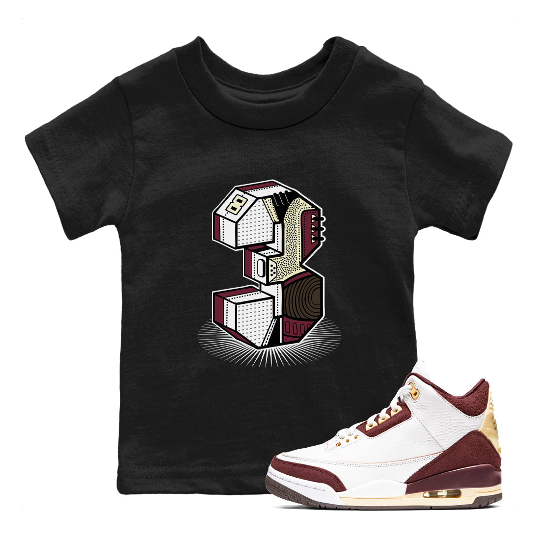 Number Statue snkmatch Tees Kids - Air Jordan 3 A Ma Maniere x Burgundy Crush