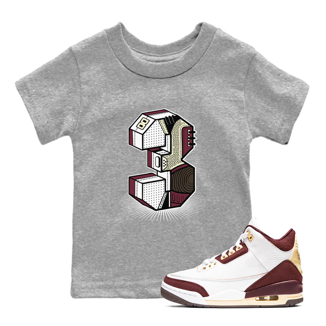 Number Statue snkmatch Tees Kids - Air Jordan 3 A Ma Maniere x Burgundy Crush