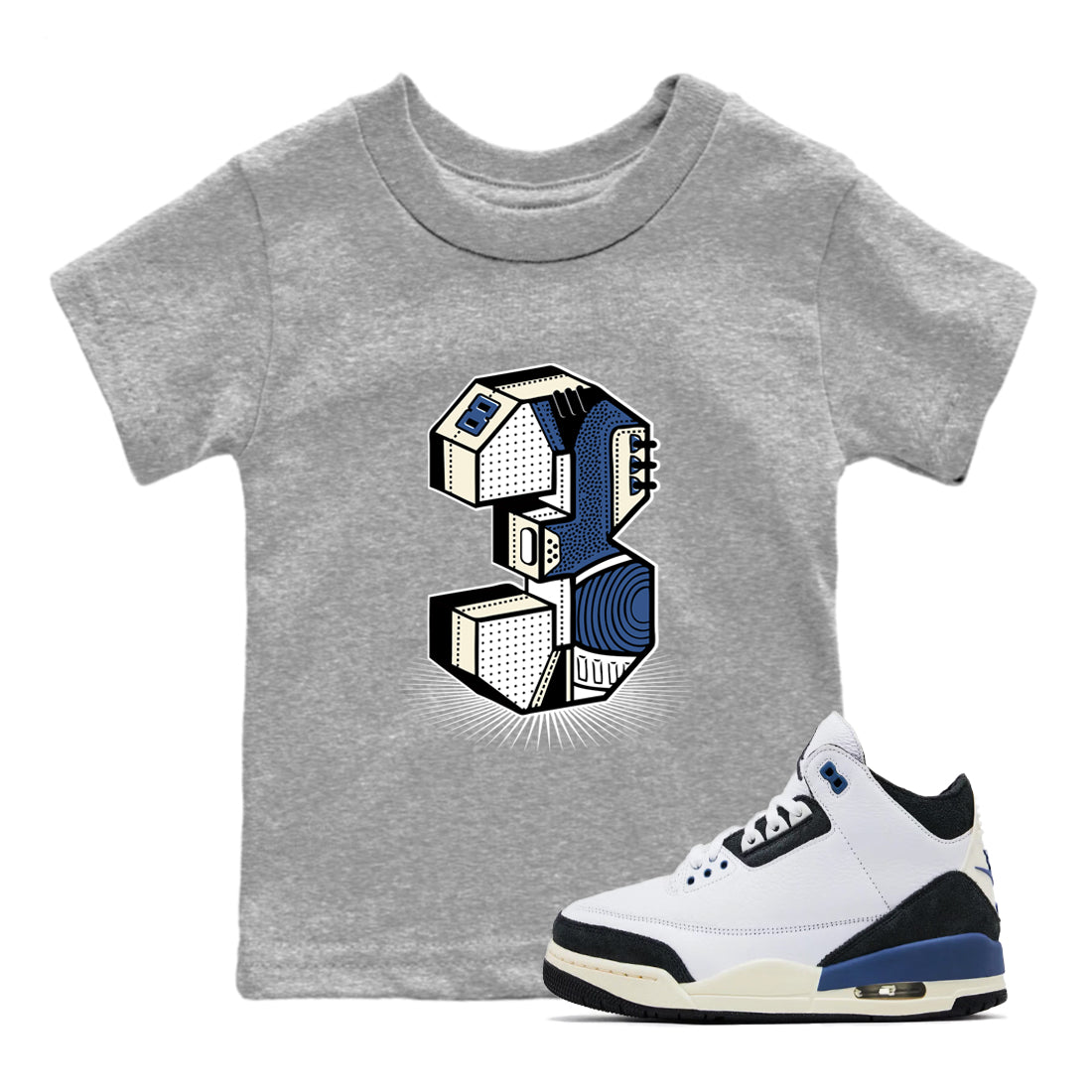 Number Statue snkmatch Tees Kids - Air Jordan 3 A Ma Maniere x Diffused Blue