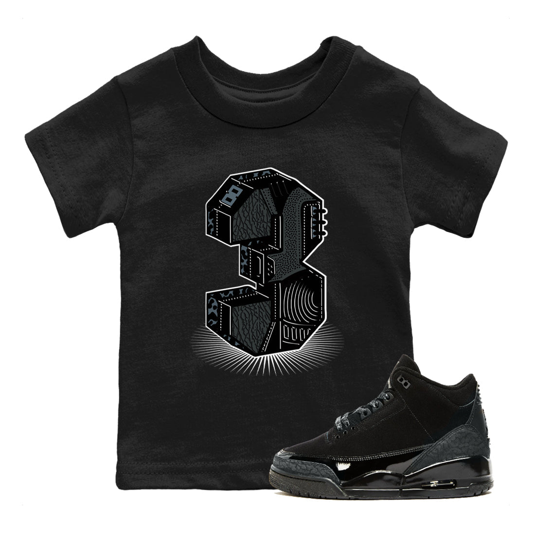 Number Statue snkmatch Tees Kids - Air Jordan 3 Black Cat
