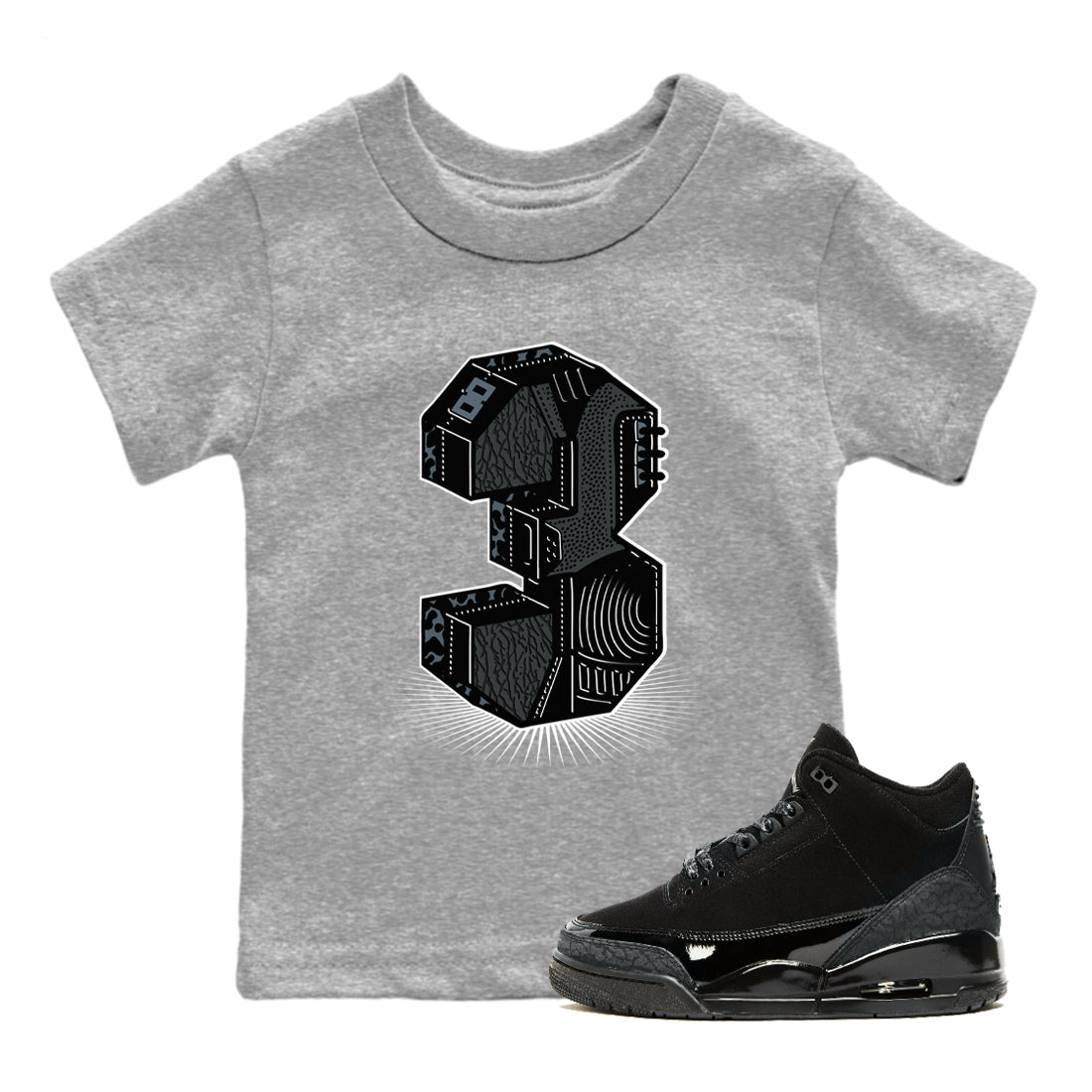 Number Statue snkmatch Tees Kids - Air Jordan 3 Black Cat