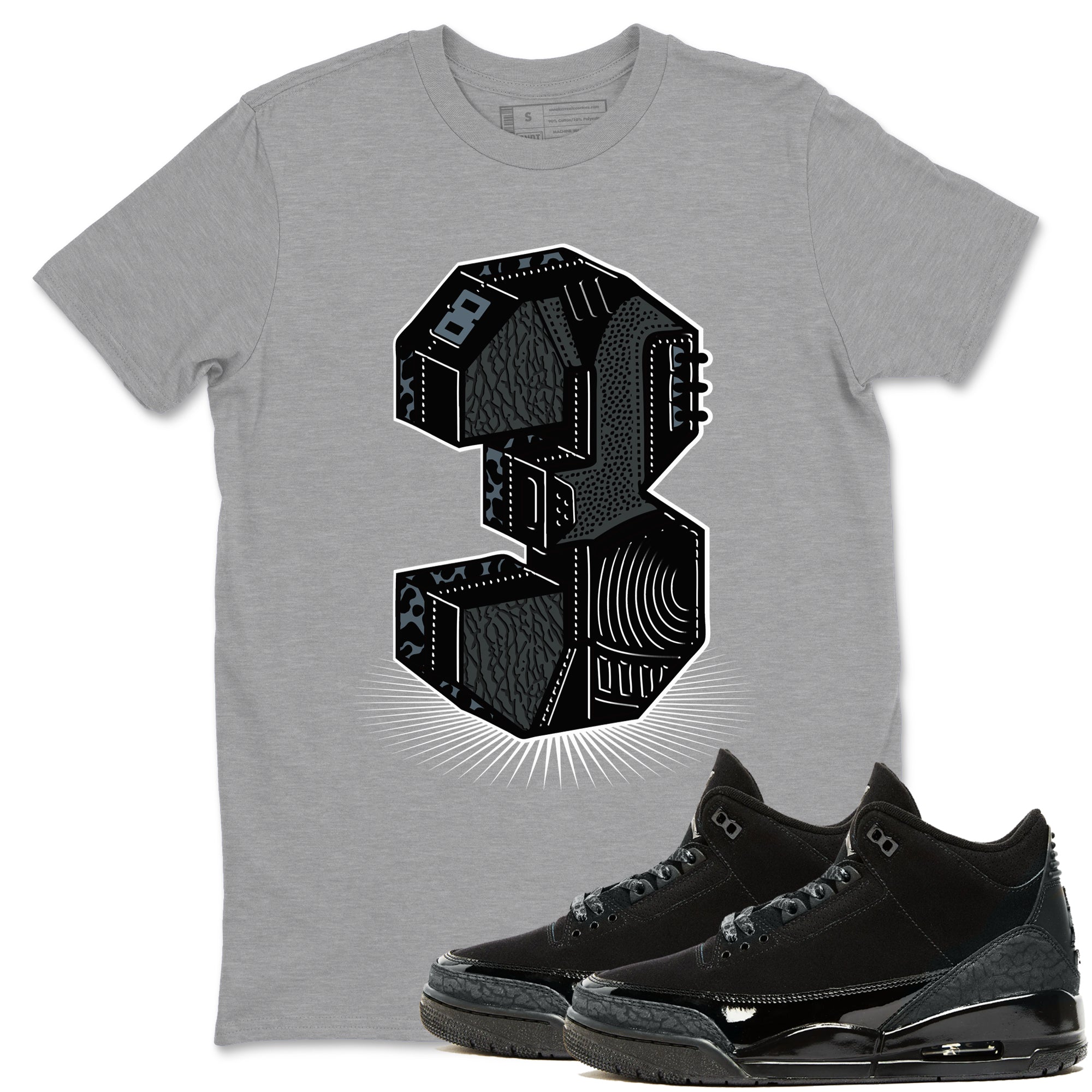 Number Statue snkmatch Tees - Air Jordan 3 Black Cat