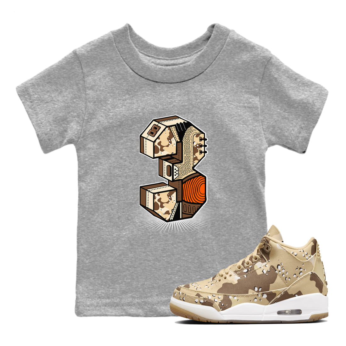 Number Statue snkmatch Tees Kids - Air Jordan 3 Desert Camo