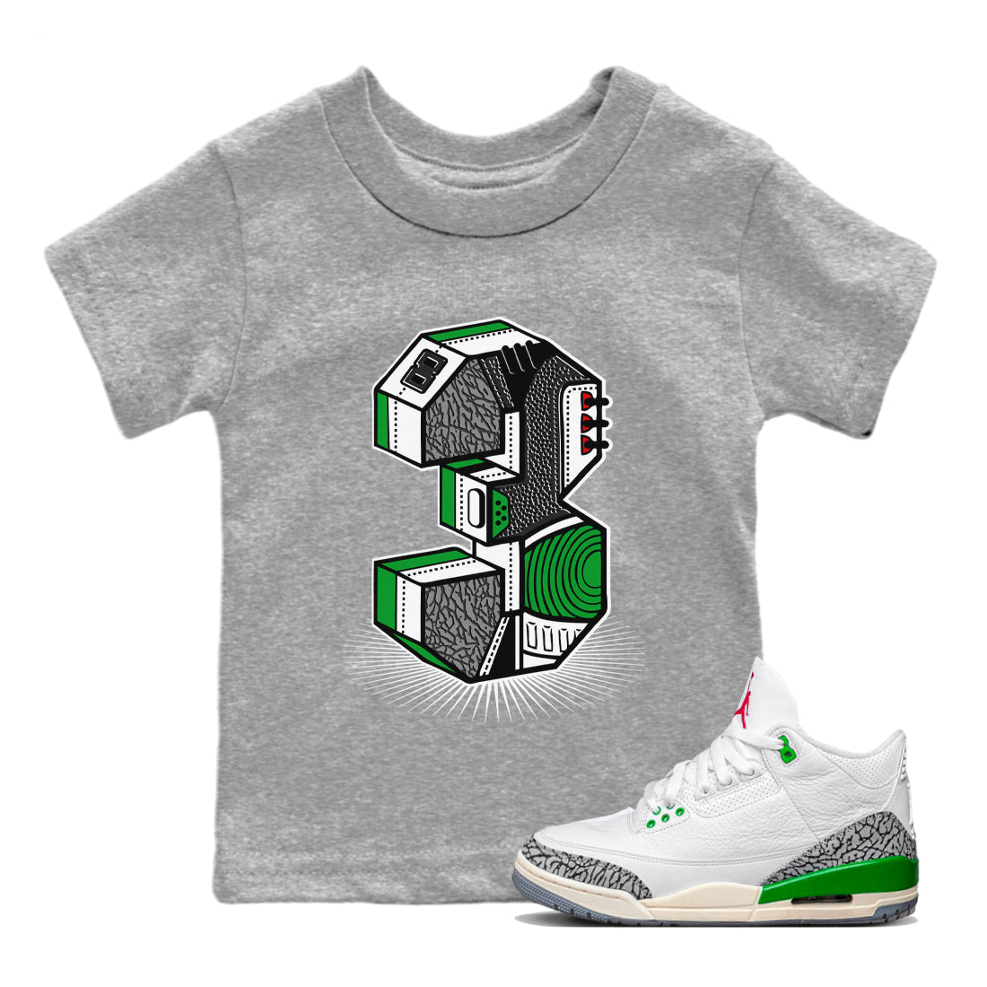 Number Statue Kids Tops - Air Jordan 3 Lucky Green