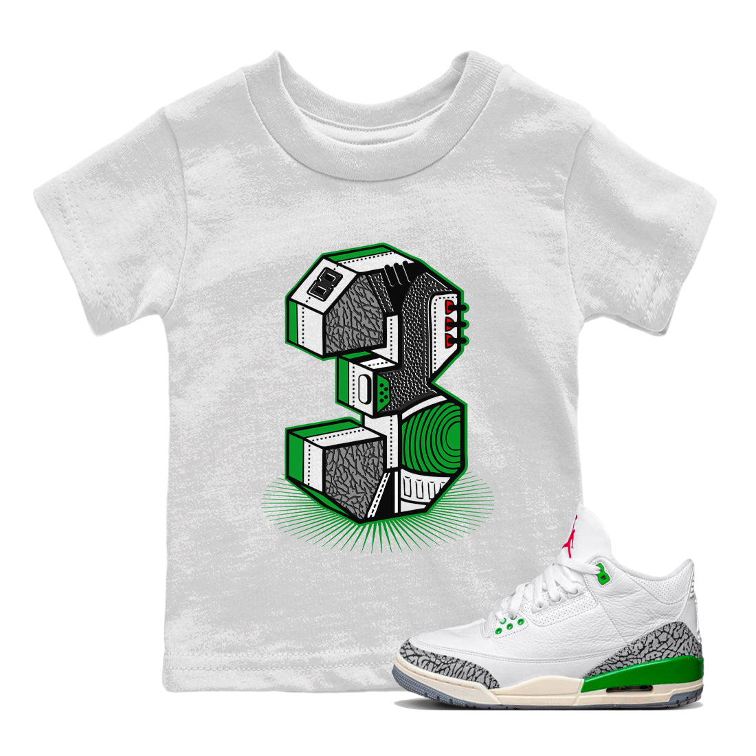 Number Statue Kids Tops - Air Jordan 3 Lucky Green