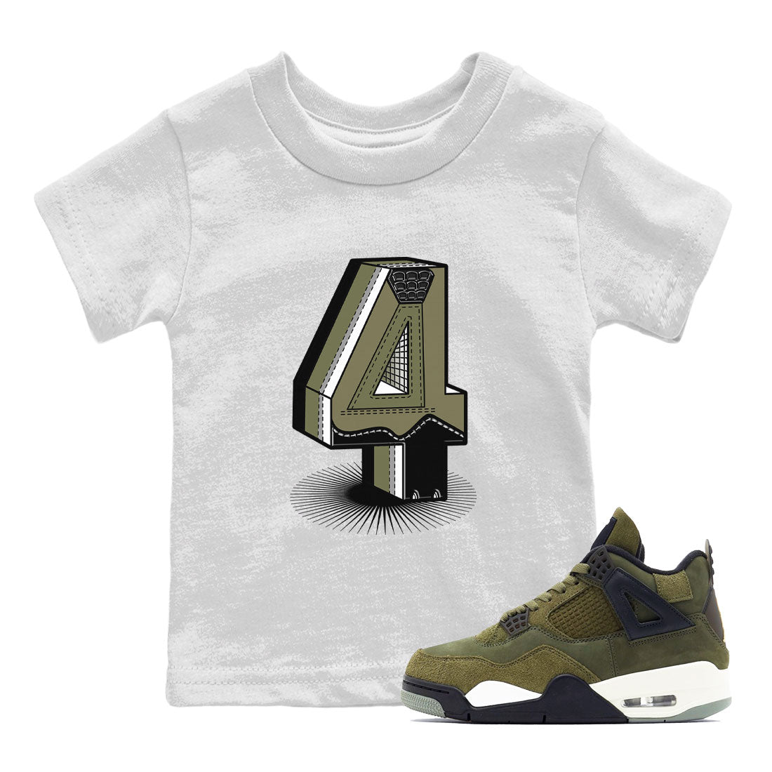 Number Statue snkmatch Tee Kids - Air Jordan 4 Medium Olive
