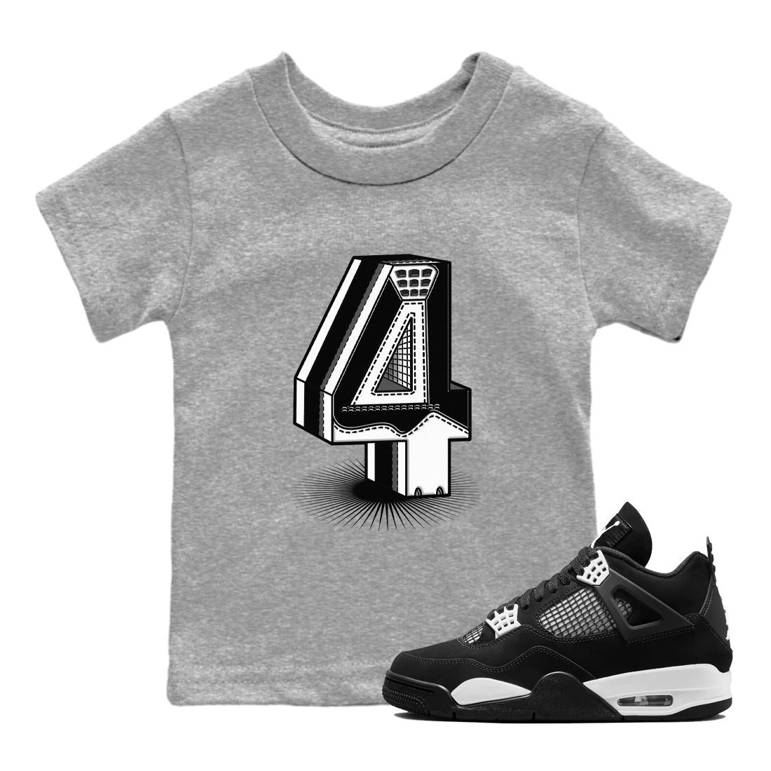 Number Statue snkmatch Tees Kids - Air Jordan 4 White Thunder