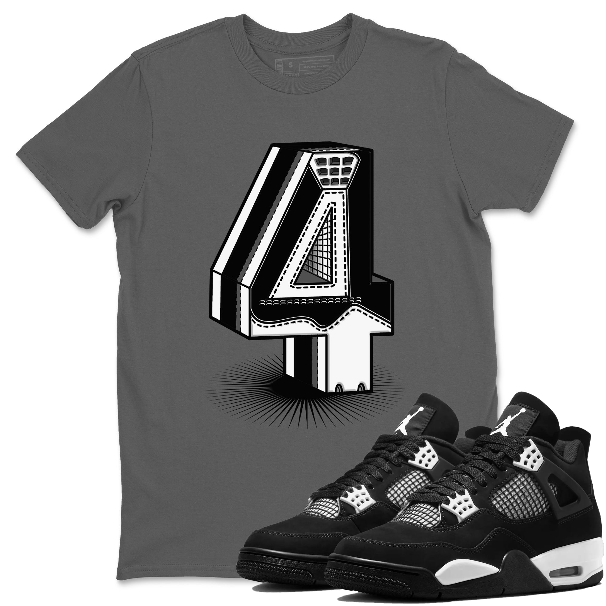 Number Statue snkmatch Tees - Air Jordan 4 White Thunder
