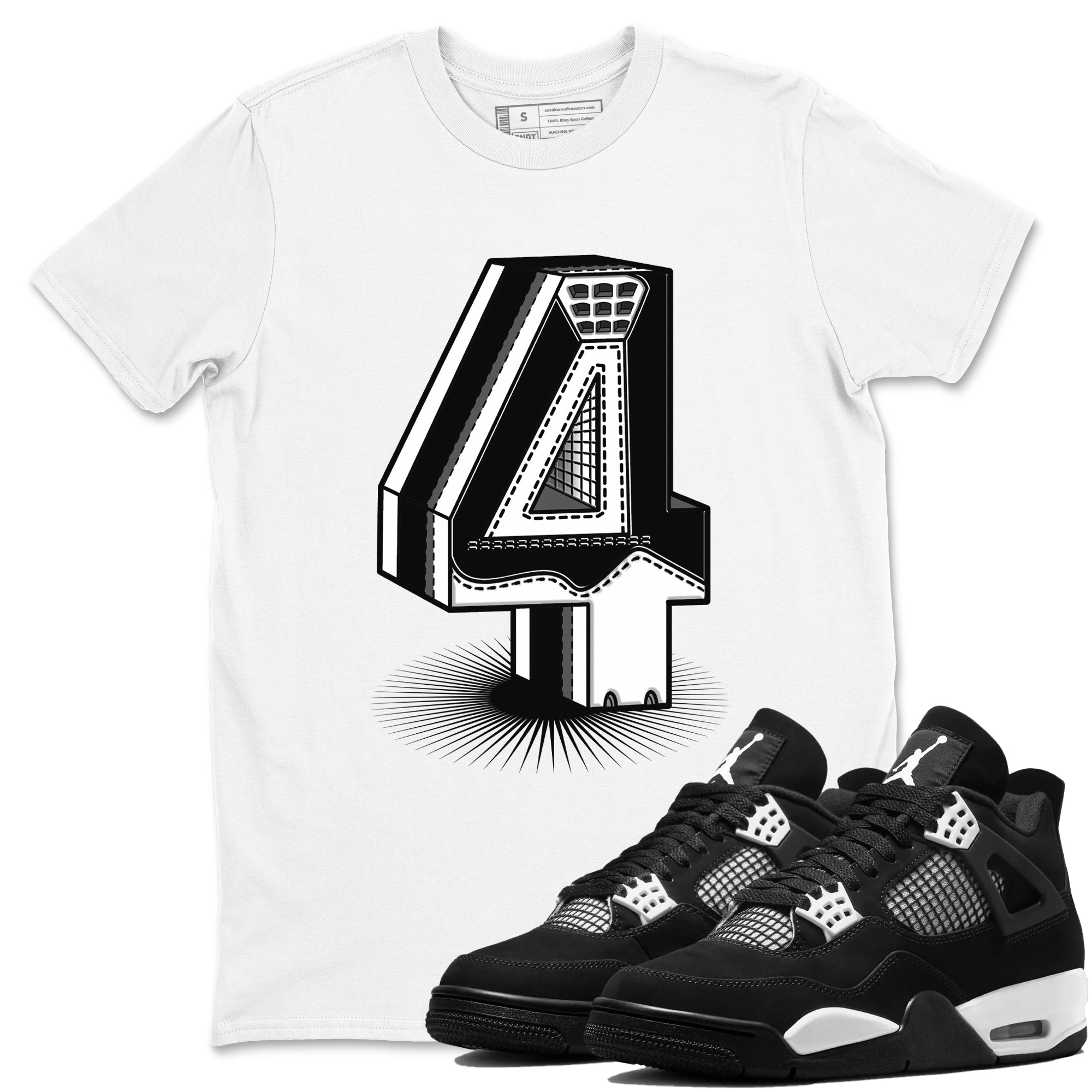 Number Statue snkmatch Tees - Air Jordan 4 White Thunder