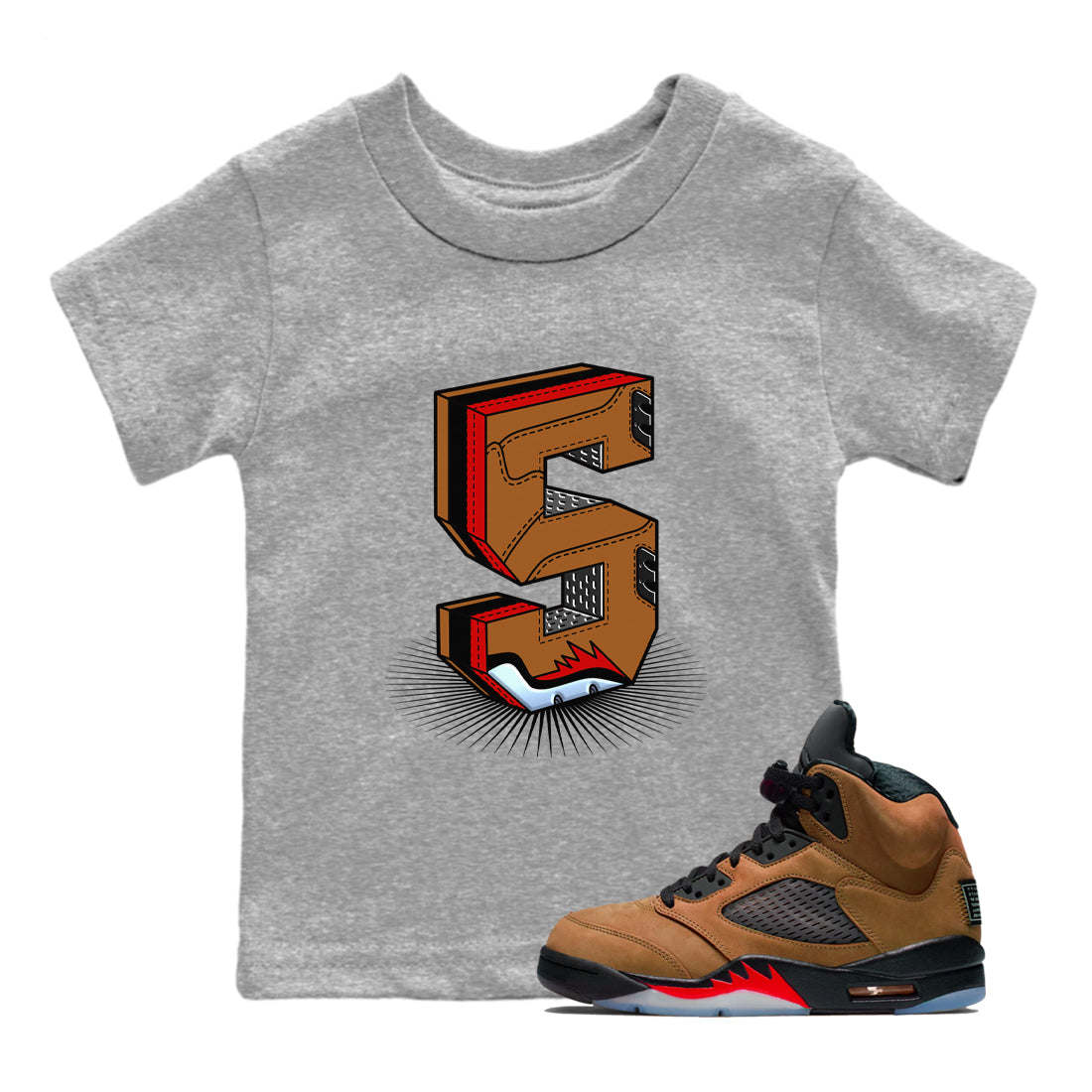 Number Statue snkmatch Tees Kids - Air Jordan 5 Archaeo Brown