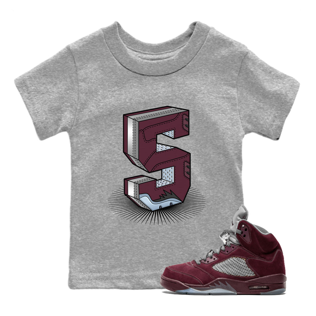 Number Statue Kids Tops - Air Jordan 5 Burgundy
