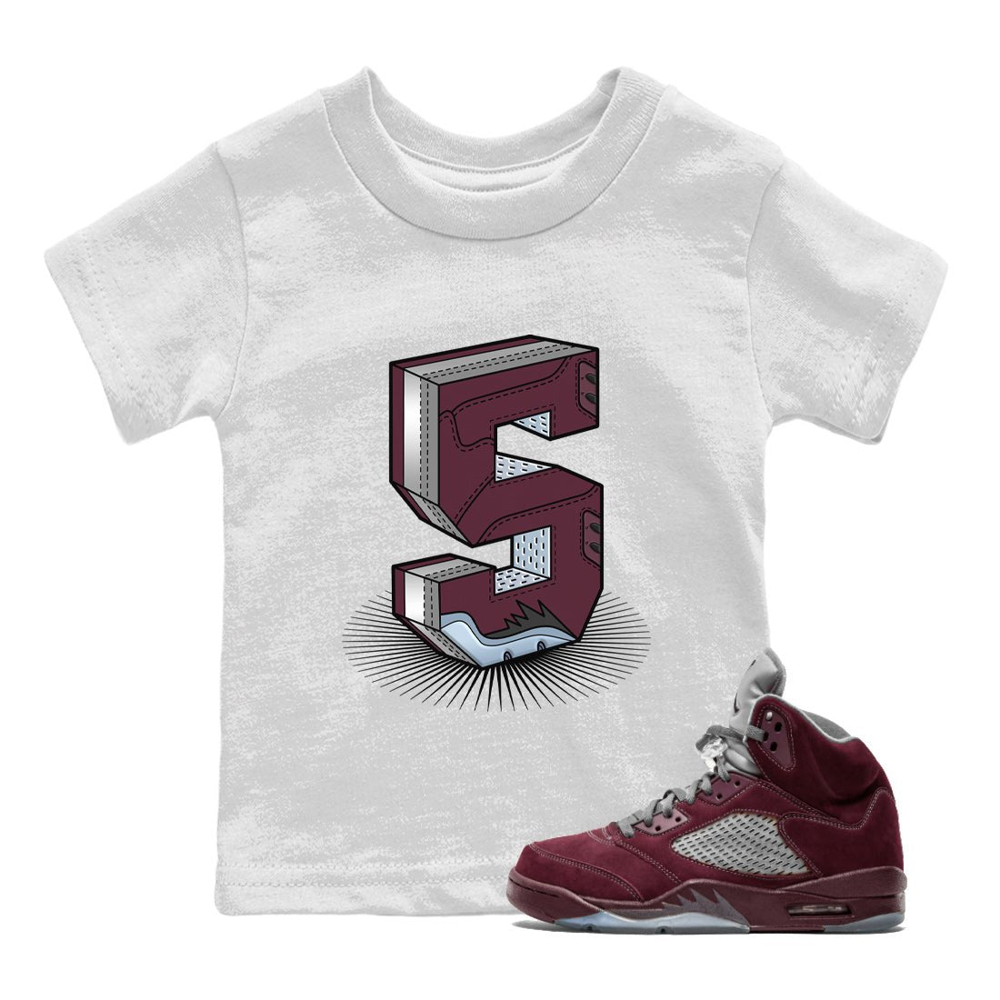 Number Statue Kids Tops - Air Jordan 5 Burgundy