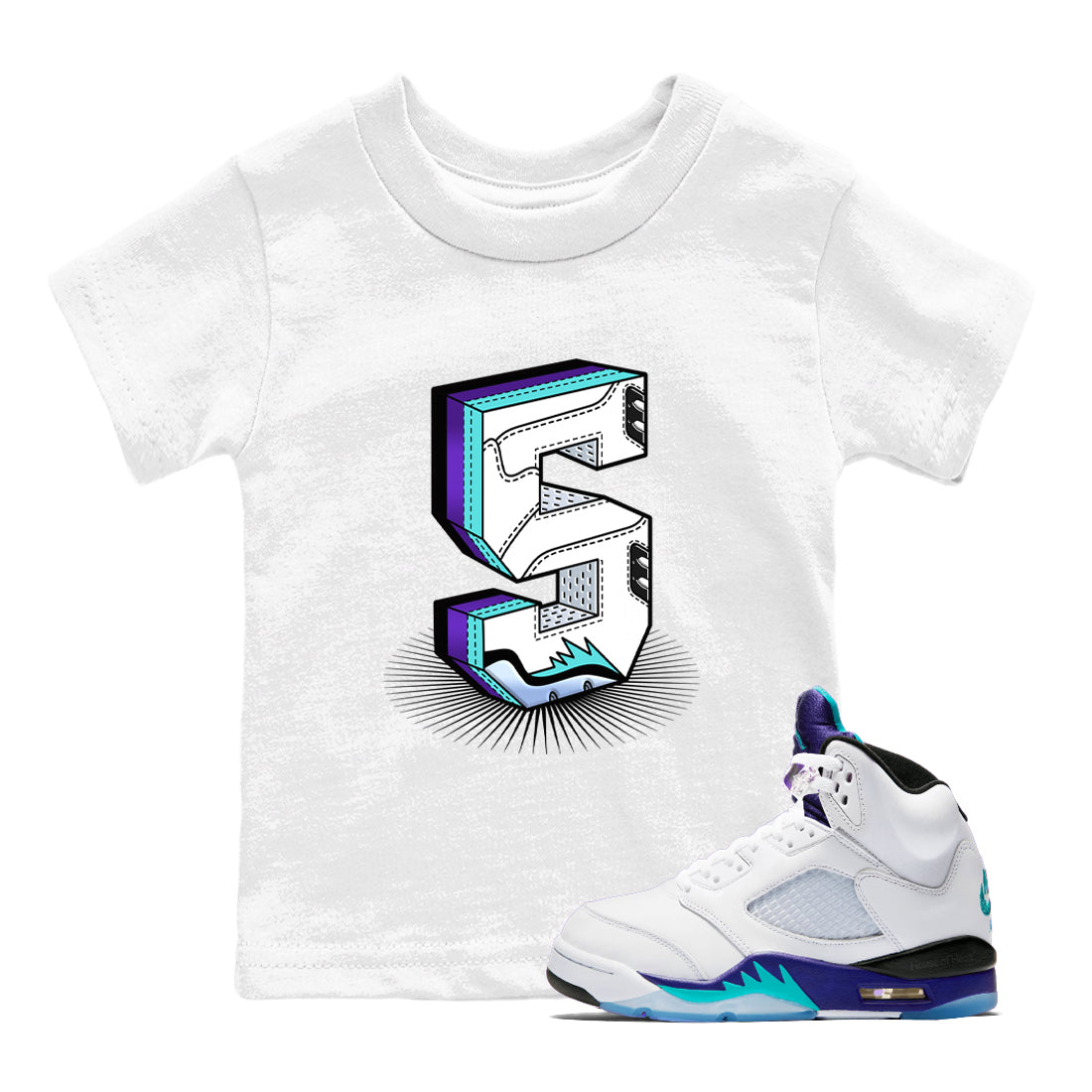 Number Statue snkmatch Tees Kids - Air Jordan 5 Grape