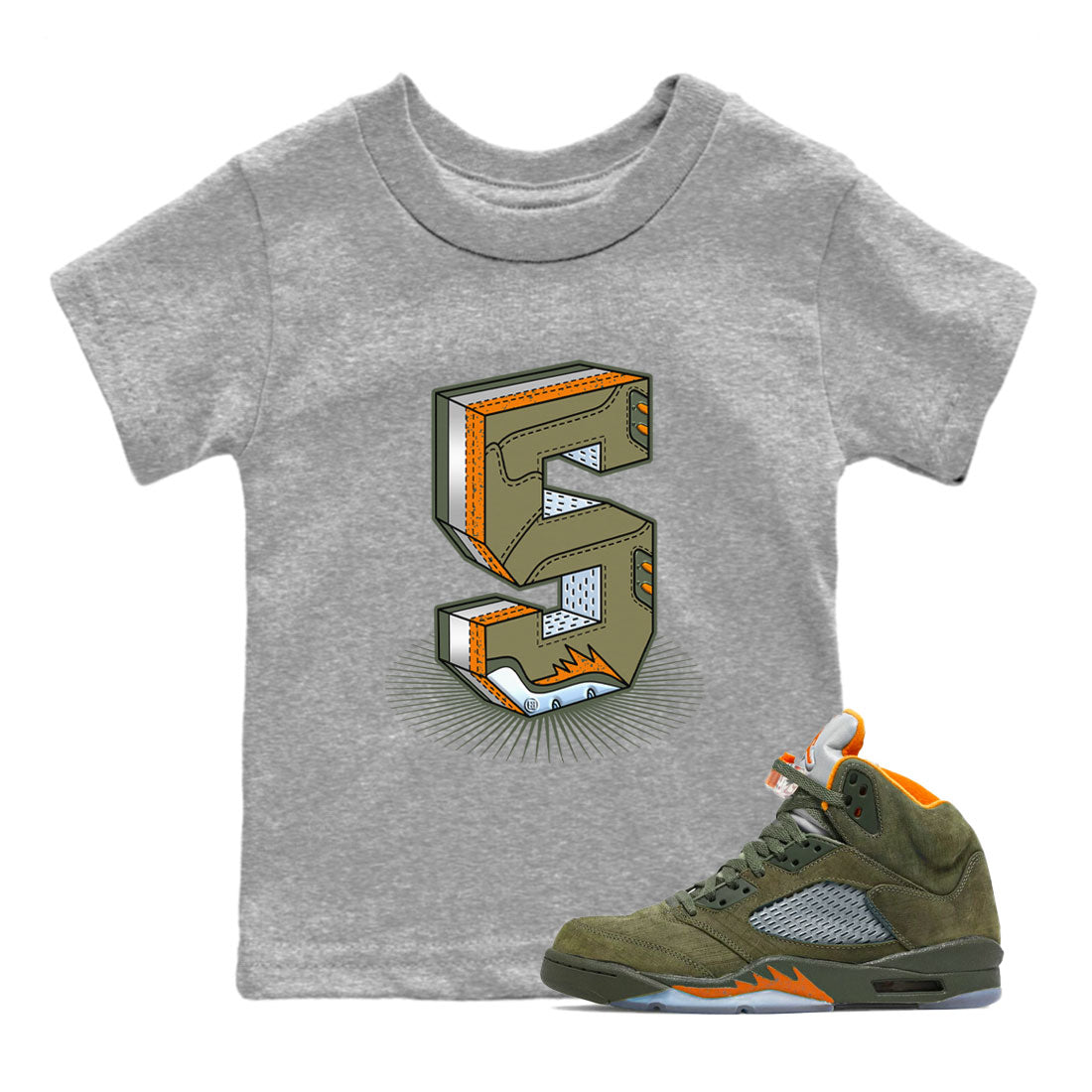 Number Statue snkmatch Tees Kids - Air Jordan 5 Olive