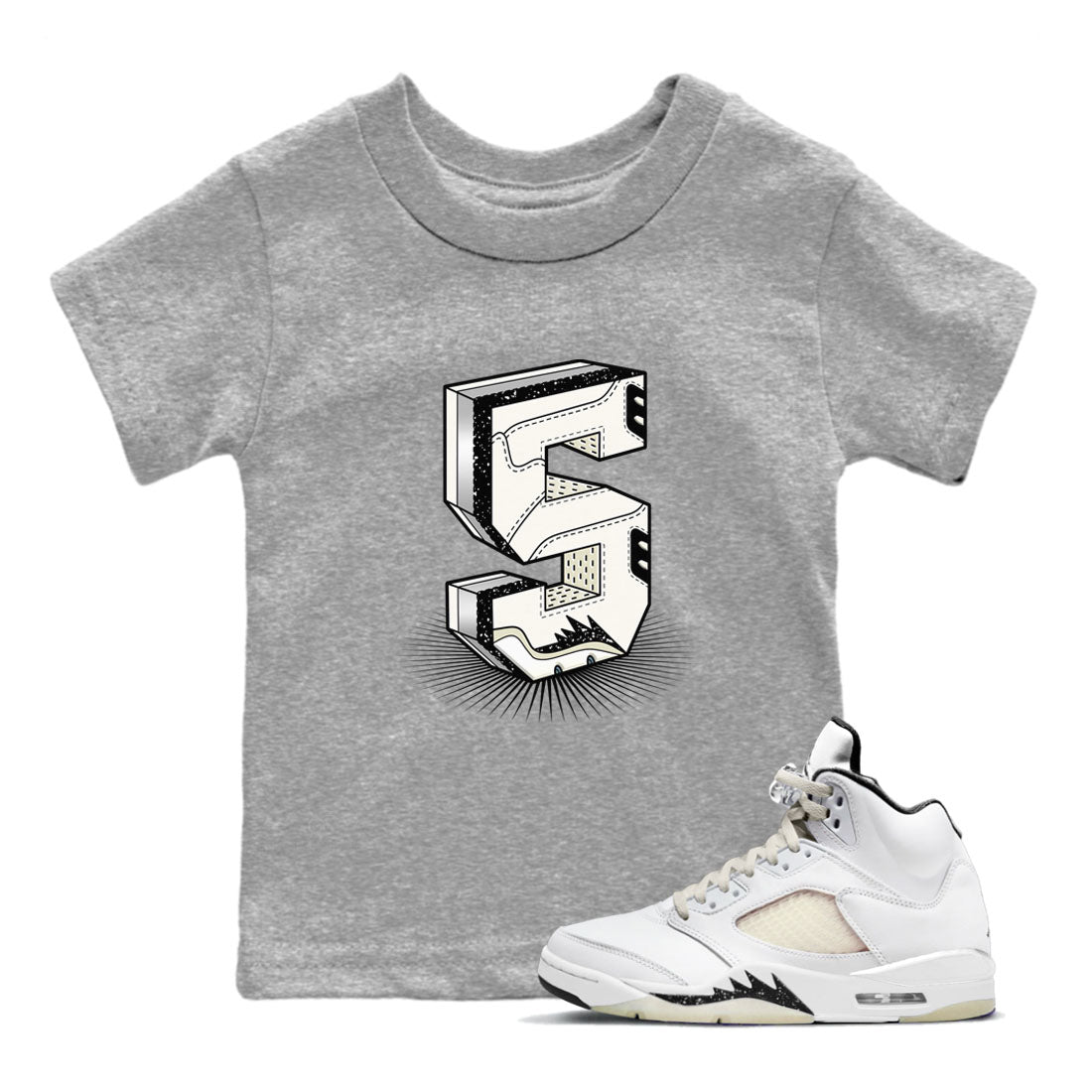 Number Statue snkmatch Tees Kids - Air Jordan 5 Sail