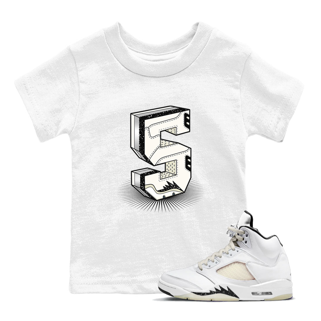 Number Statue snkmatch Tees Kids - Air Jordan 5 Sail