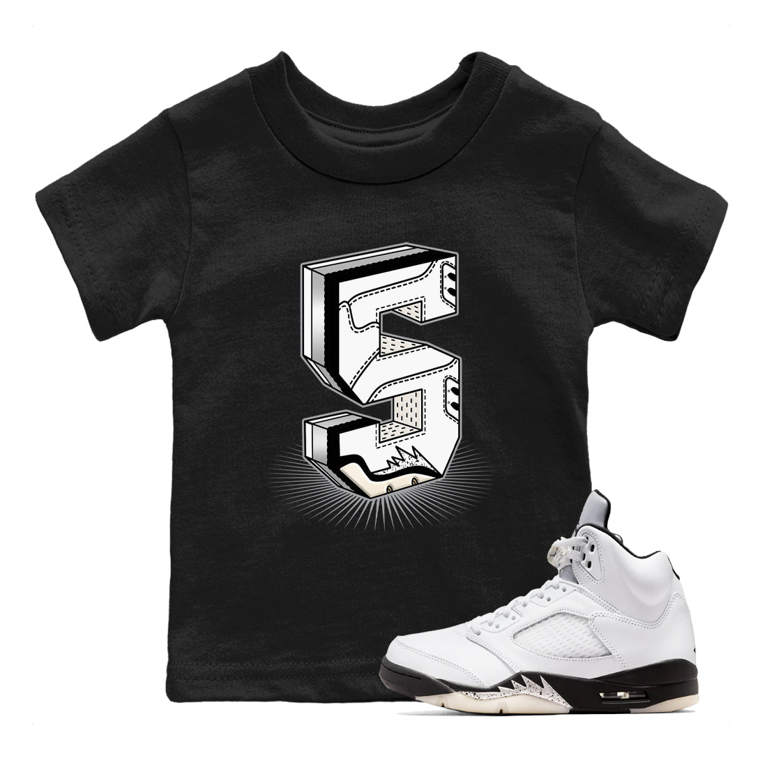 Number Statue snkmatch Tees Kids - Air Jordan 5 White Black