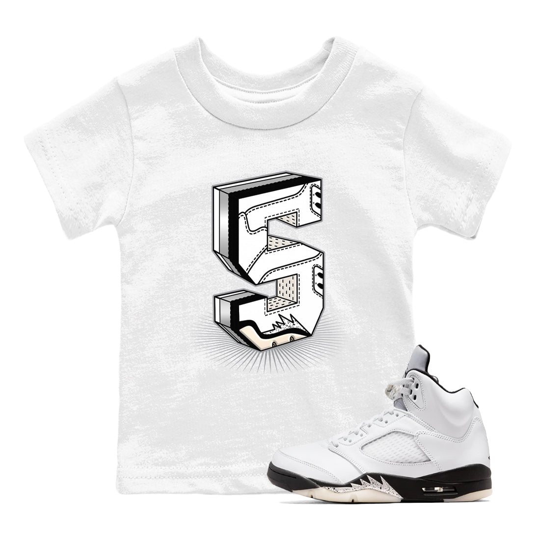 Number Statue snkmatch Tees Kids - Air Jordan 5 White Black