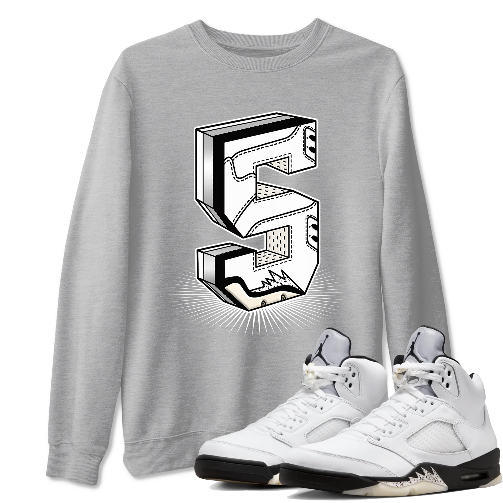Number Statue snkmatch Tees - Air Jordan 5 White Black
