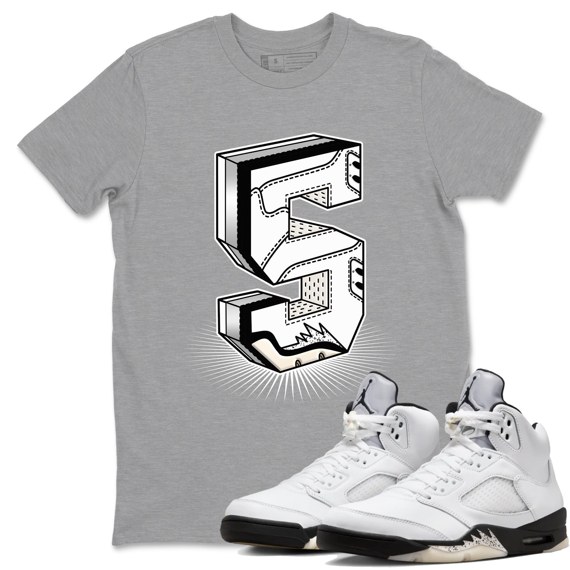 Number Statue snkmatch Tees - Air Jordan 5 White Black