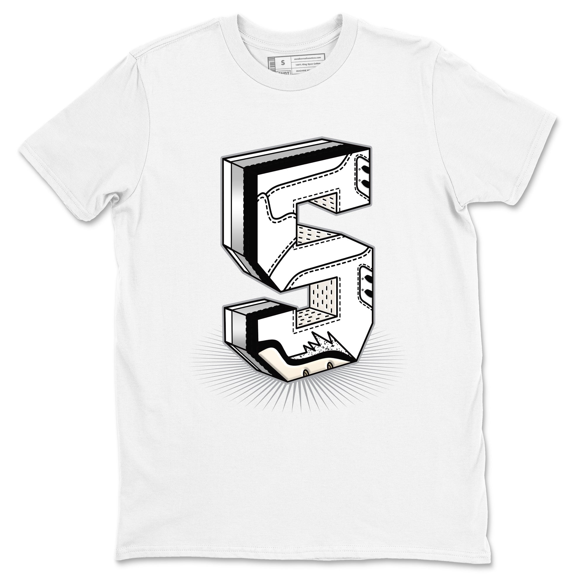 Number Statue snkmatch Tees - Air Jordan 5 White Black