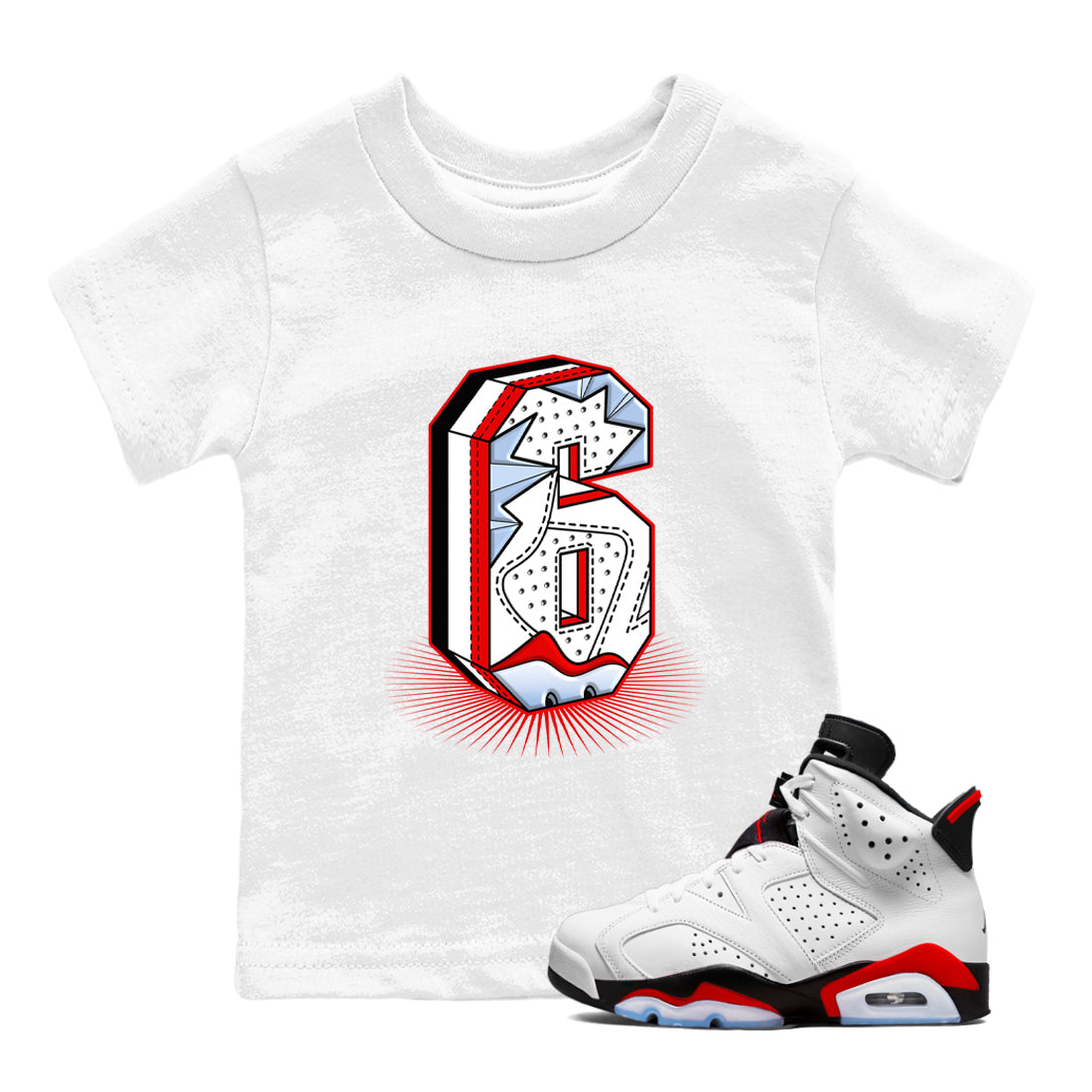 Number Statue snkmatch Tees Kids - Air Jordan 6 Fire Red