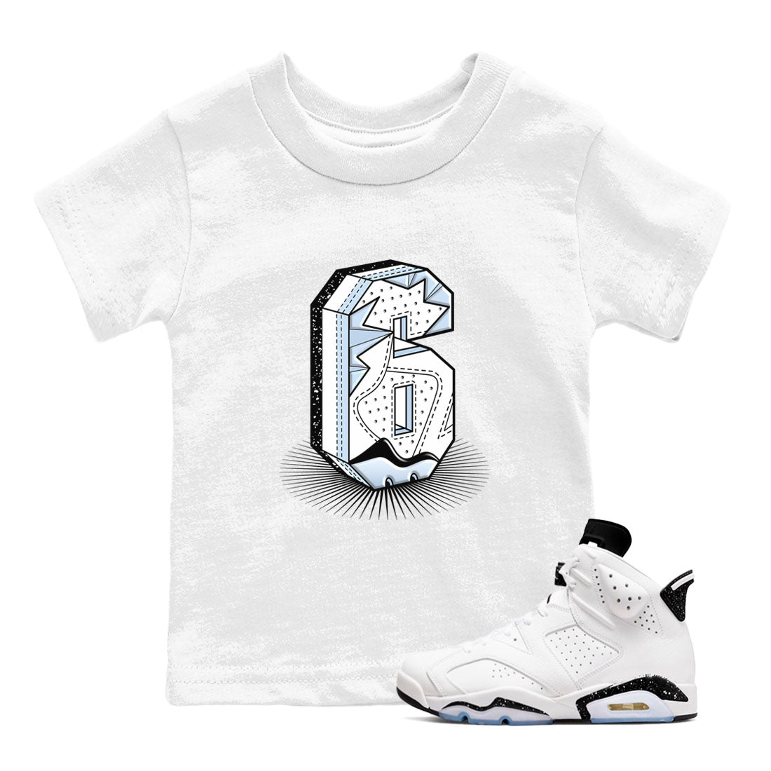 Number Statue snkmatch Tees Kids - Air Jordan 6 White Black