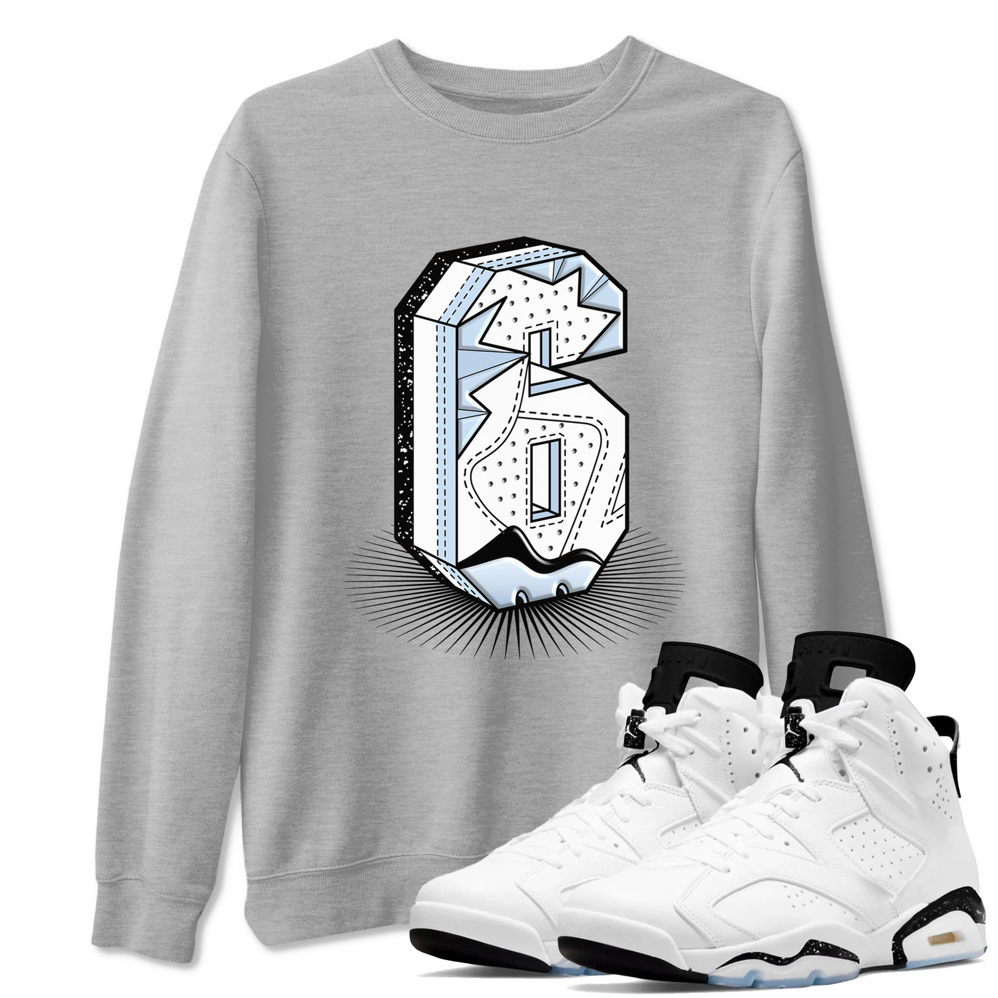 Number Statue snkmatch Tees - Air Jordan 6 White Black