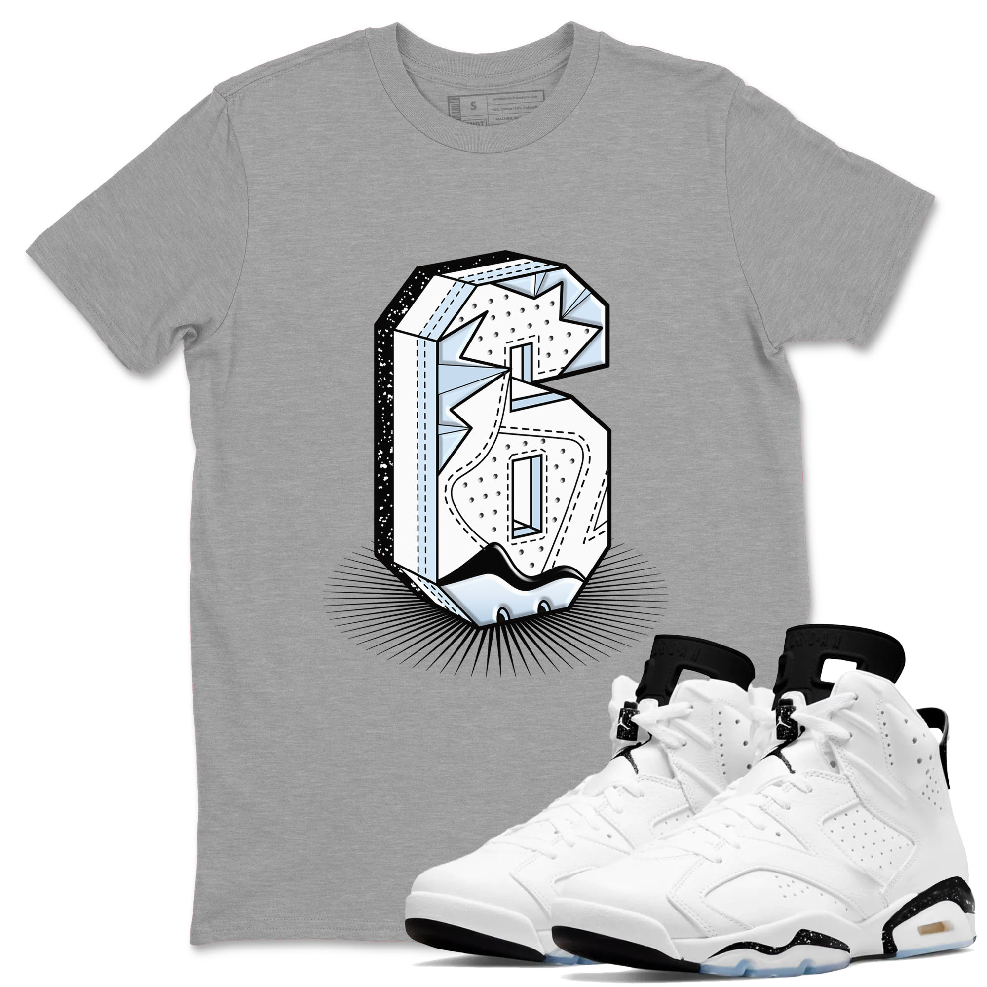 Number Statue snkmatch Tees - Air Jordan 6 White Black