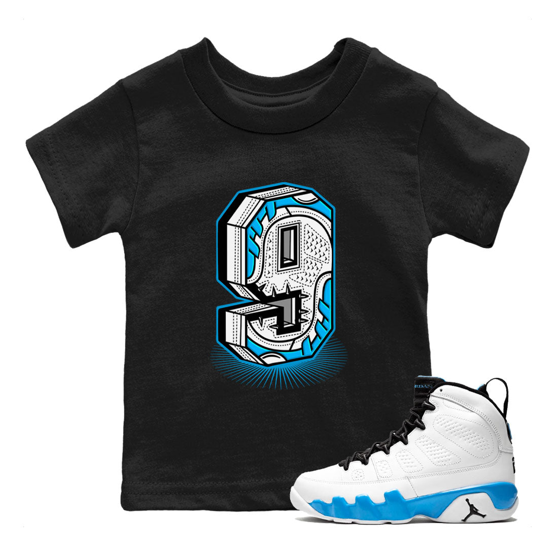 Number Statue snkmatch Tees Kids - Air Jordan 9 Powder Blue