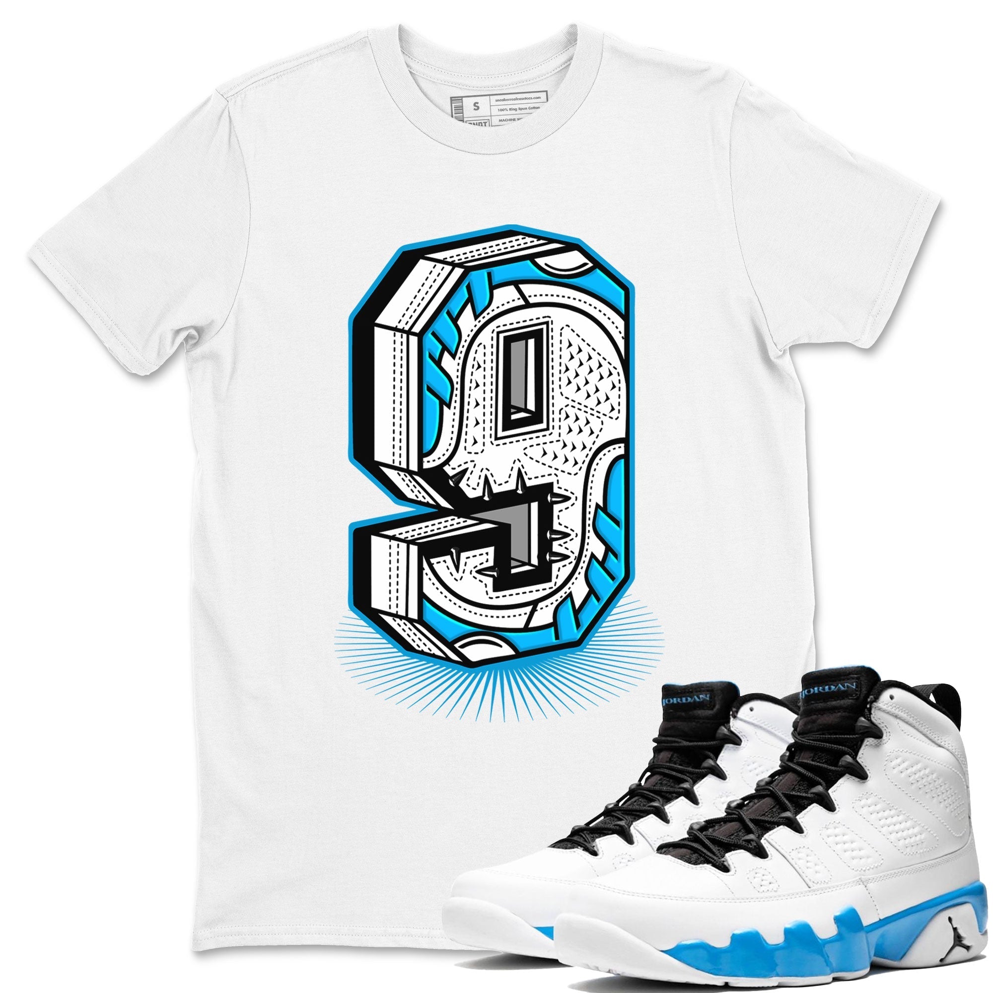 Number Statue snkmatch Tees - Air Jordan 9 Powder Blue
