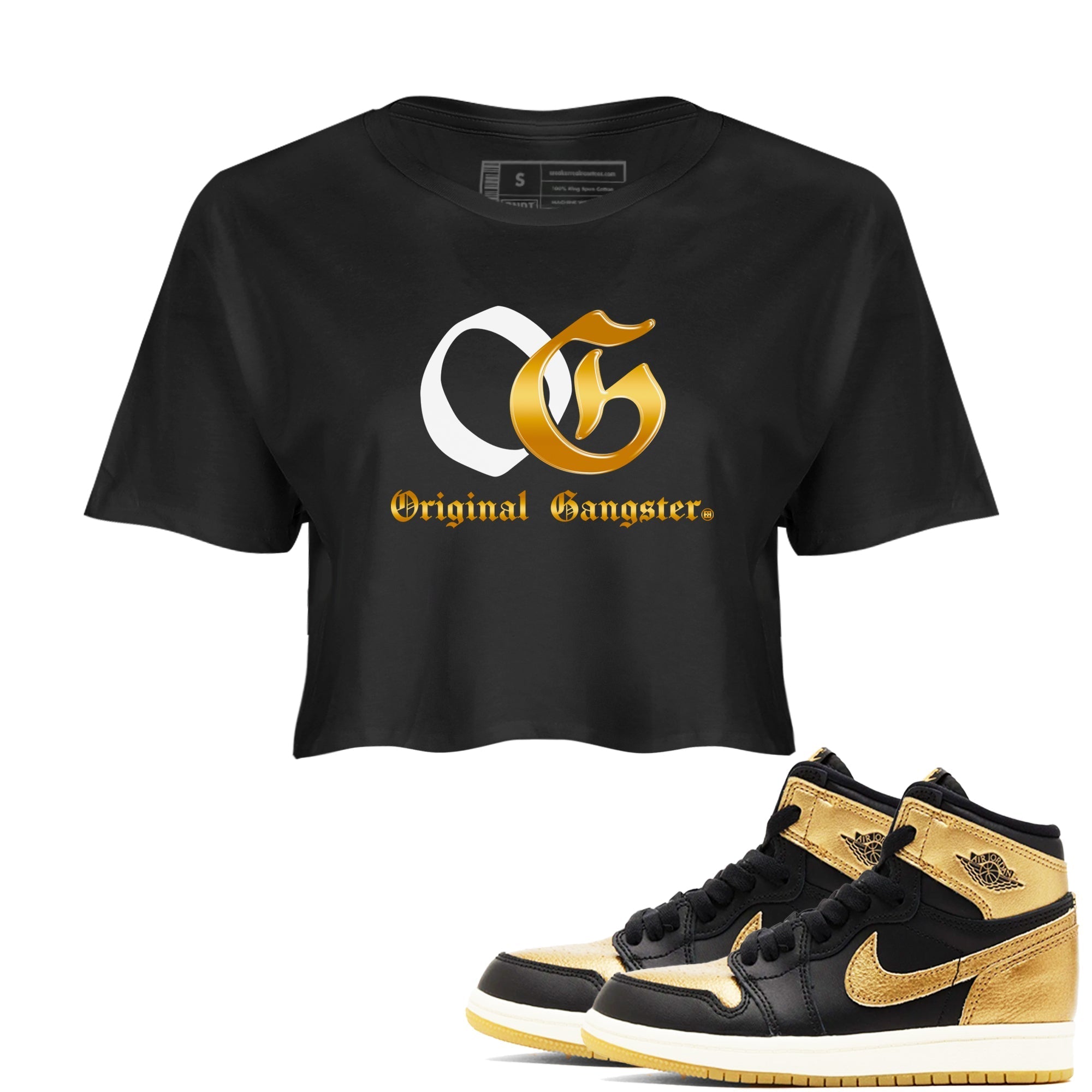 OG Original Gangster snkmatch Women's Top - Air Jordan 1 Black Black Metallic Gold