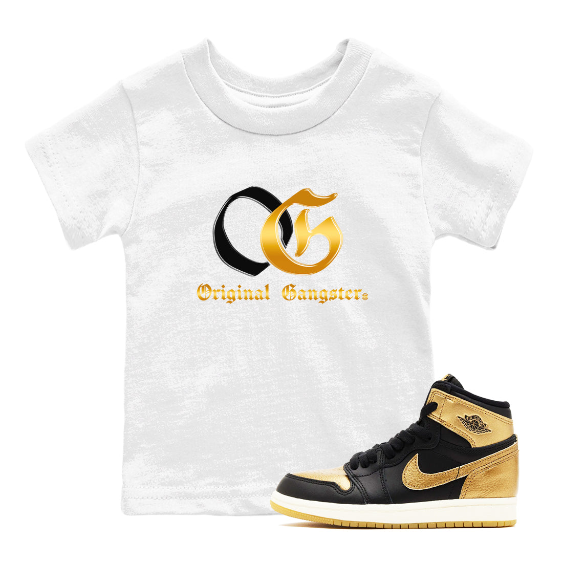 OG Original Gangster snkmatch Tees Kids - Air Jordan 1 Black Black Metallic Gold