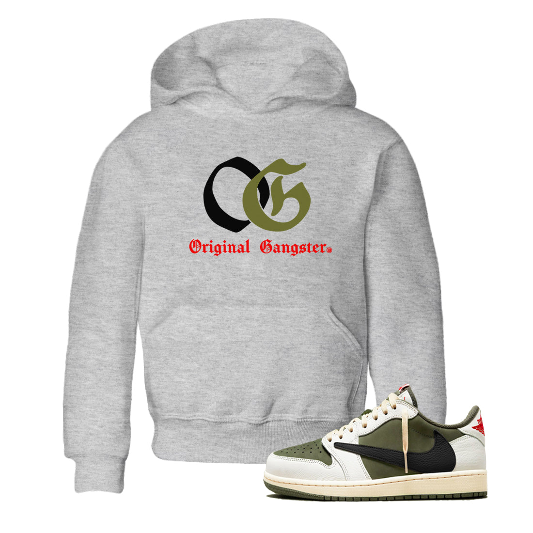 OG Original Gangster snkmatch Tees Kids - Air Jordan 1 Travis Scott Medium Olive