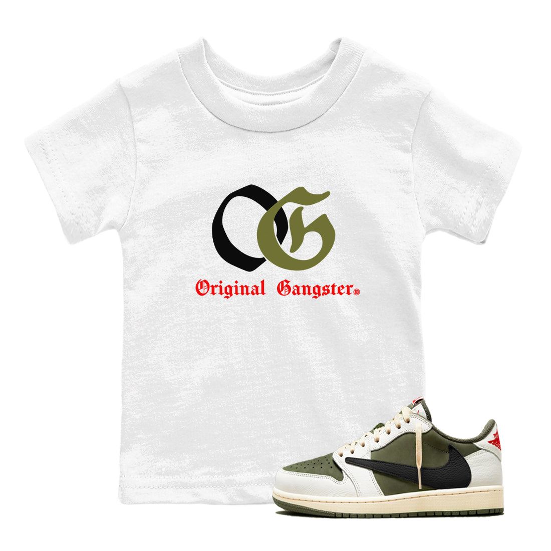OG Original Gangster snkmatch Tees Kids - Air Jordan 1 Travis Scott Medium Olive