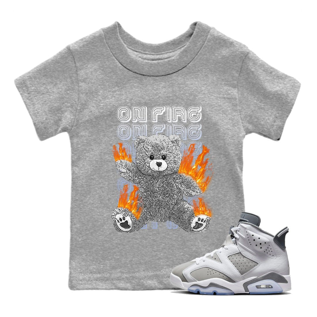 On Fire Bear Kids Tops - Air Jordan 6 Cool Grey