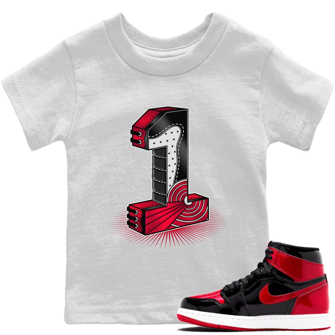 One Statue Kids Tops - Air Jordan 1 Bred Patent