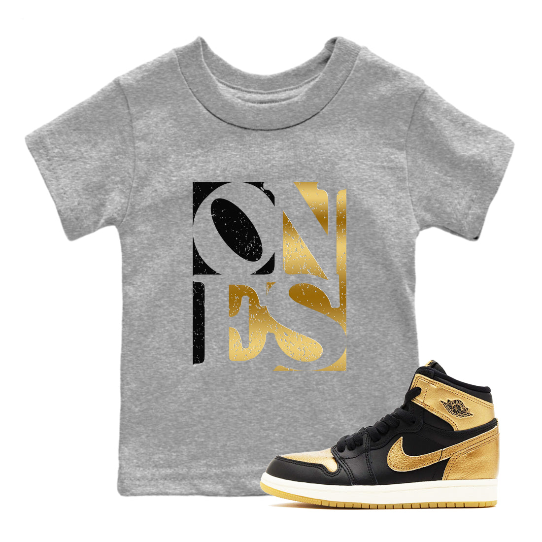 Ones snkmatch Tees Kids - Air Jordan 1 Black Metallic Gold