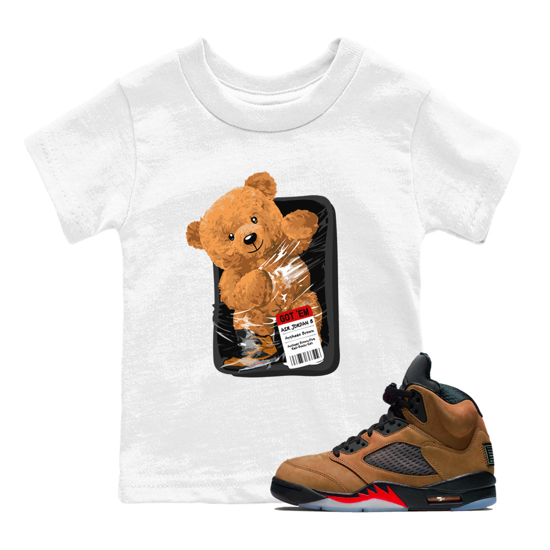 Packaged Bear snkmatch Tees Kids - Air Jordan 5 Archaeo Brown