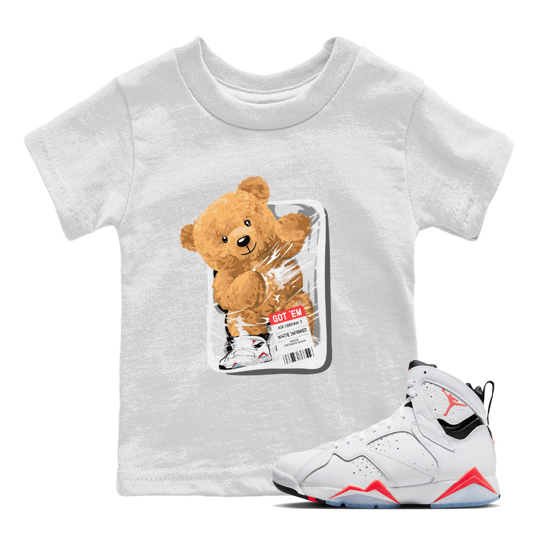 Packaged Bear Kids Tops - Air Jordan 7 White Infrared