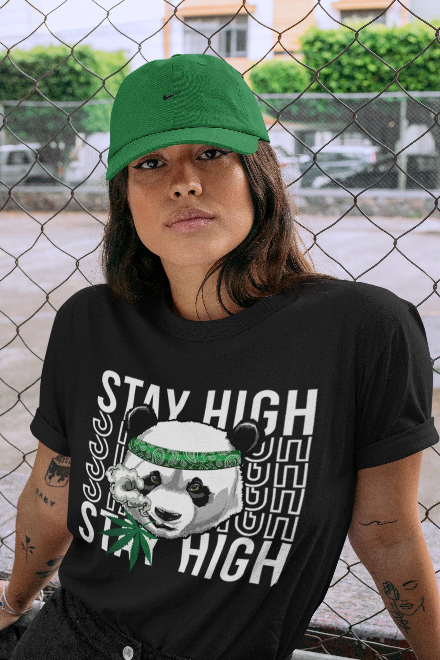 Panda Stay High Unisex Tops - Air Jordan 3 Pine Green