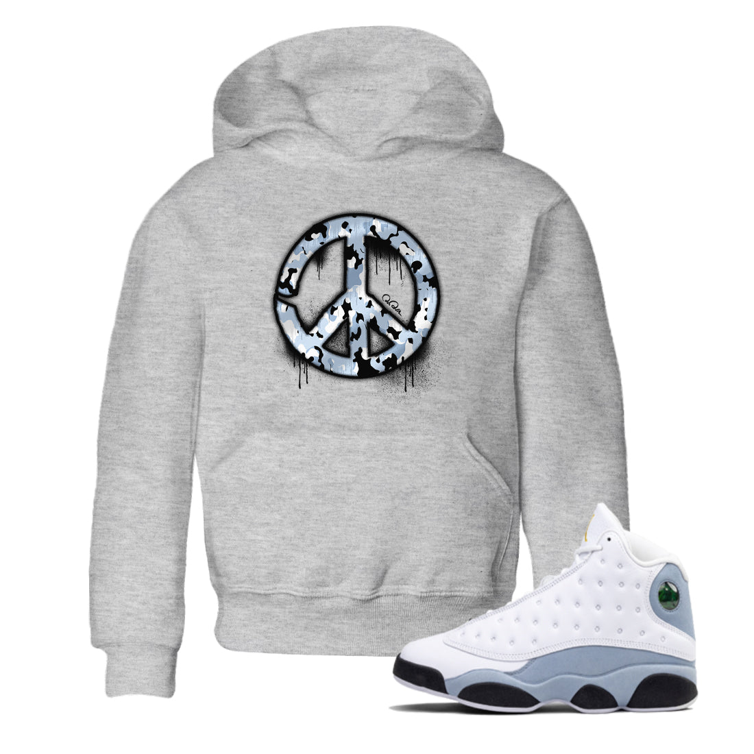 Peace Sign snkmatch Tees Kids - Air Jordan 13 Blue Grey